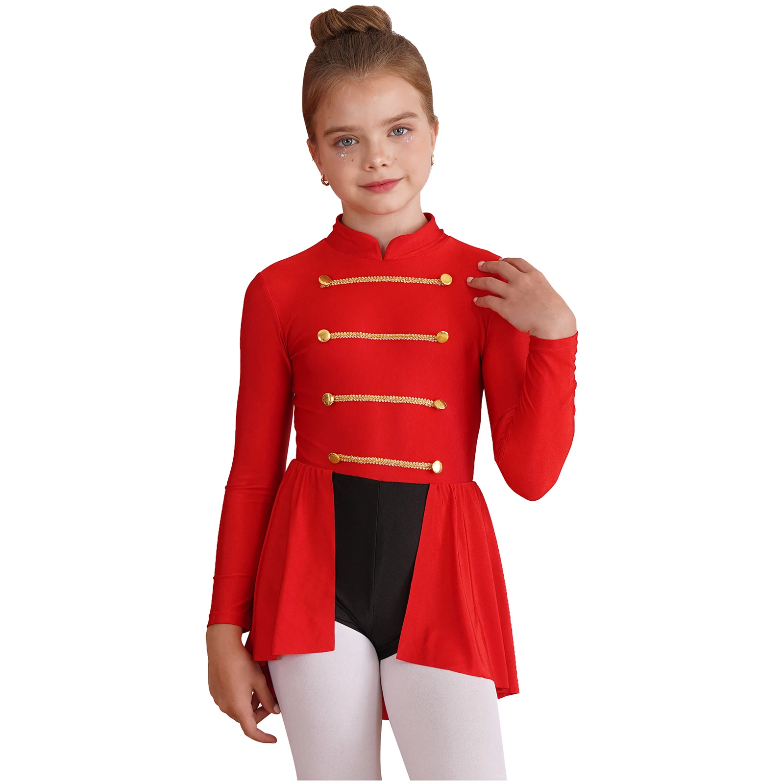 Kids Girls Sequins Drum Majorette Marching Band Costume Short Sleeve Tassel Dance Dress Leotard Circus Ringmaster Fancy Dress