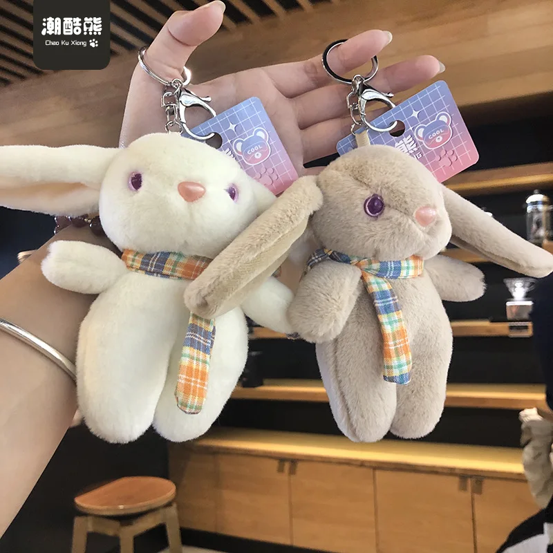 

Cute Stuffed Animals Cartoon Long Eared Rabbit Fashion Keychain Pendant Plush Doll Schoolbag Pendant Couple Key Chains Jewelry