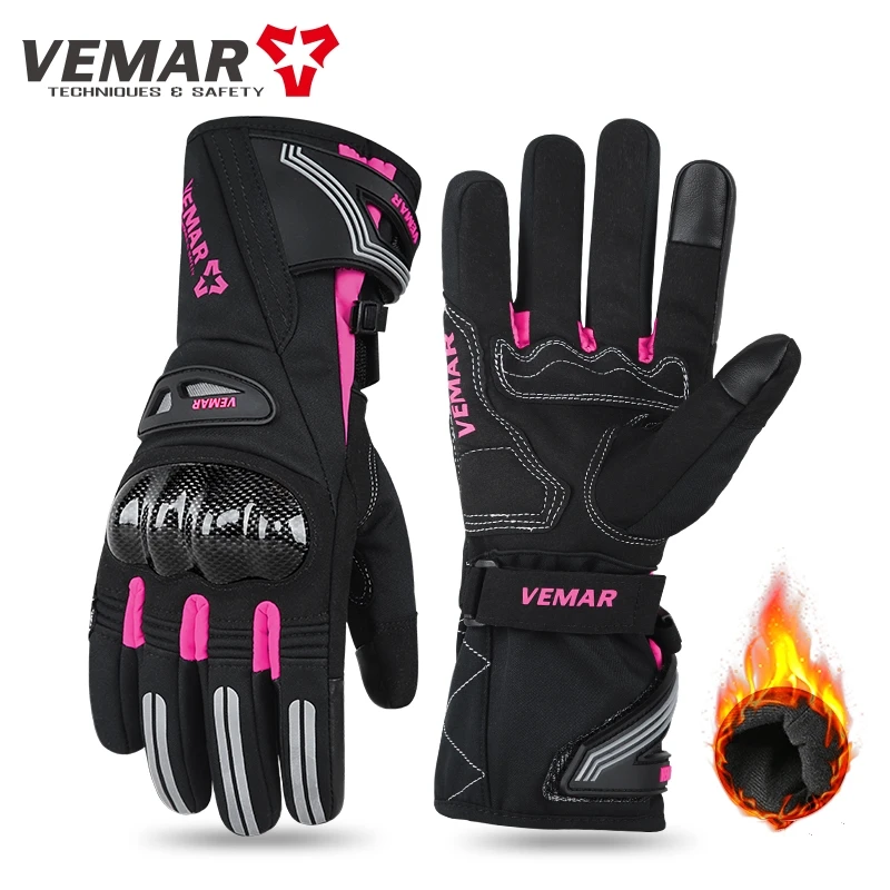 VEMAR женские мотоциклетные перчатки для холодной погоды, женские розовые зимние теплые ветрозащитные водонепроницаемые мотоциклетные перчатки с противоскользящей ладонью