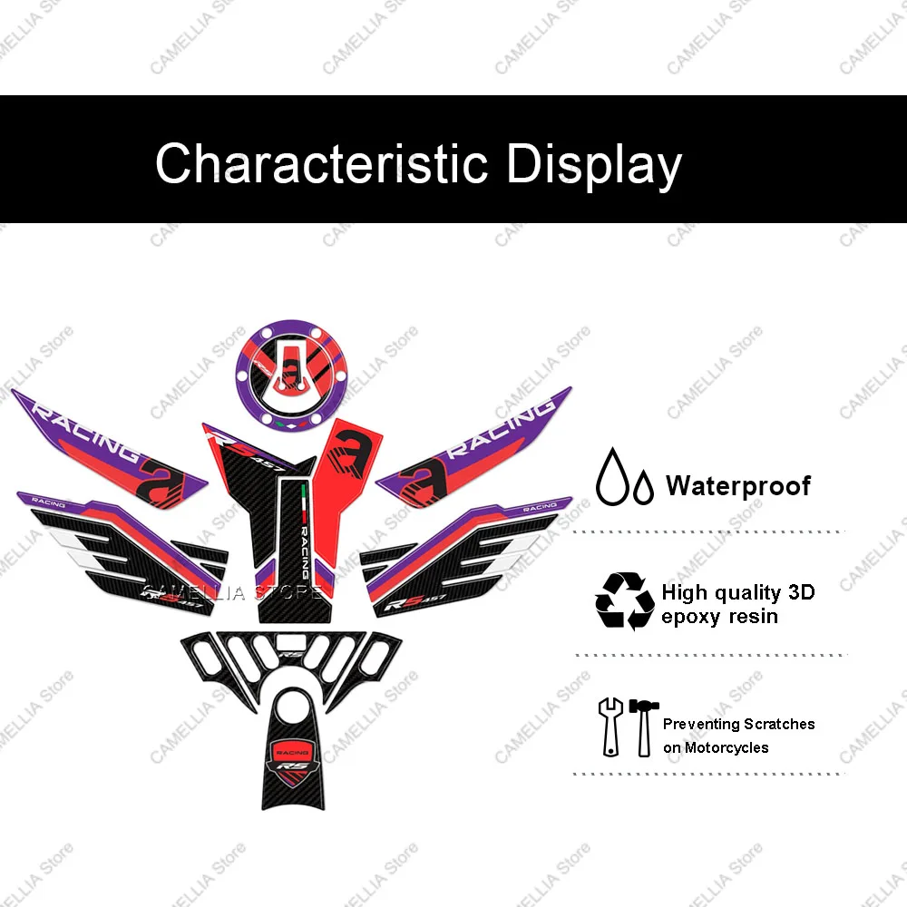 Motorcycle Sticker 3D Epoxy Resin Waterproof Motorcycle Fuel Tank Floor Protection Sticker for Aprilia Rs 457 2024