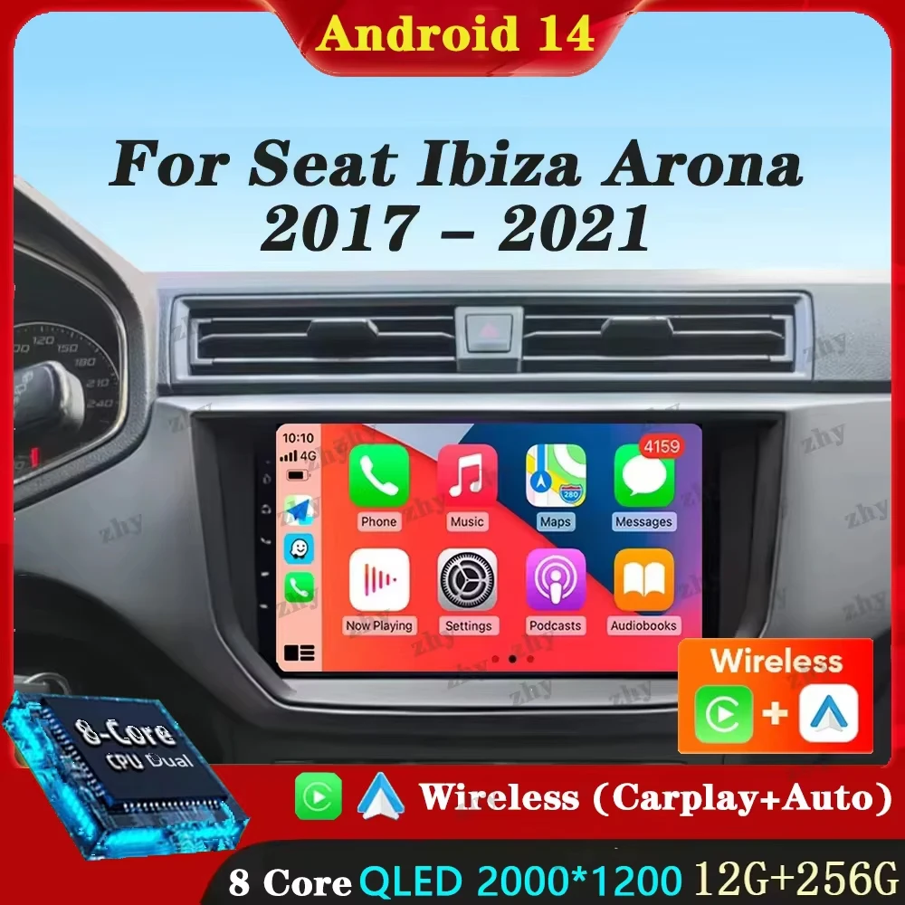 Android 14 Autoradio für SEAT Ibiza 2017 2018 2019 2020 Carplay Navigation GPS Multimedia Player WiFi + 4G Stereo Auto Head Unit