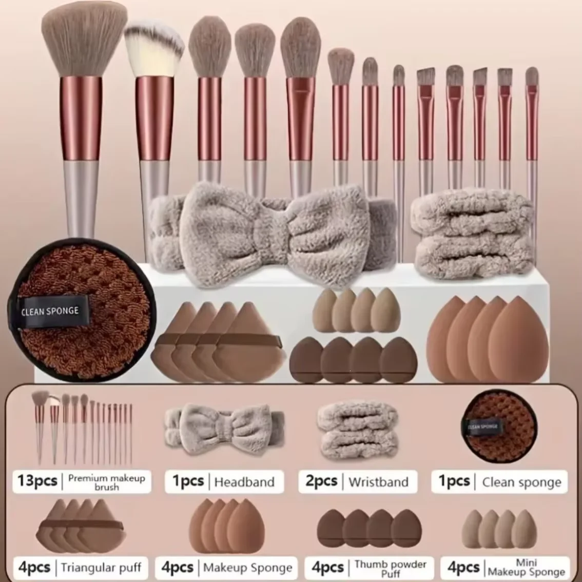 Travel Accessories Kit For Women - 33Pcs Kit Aksesori Kecantikan dengan Kuas