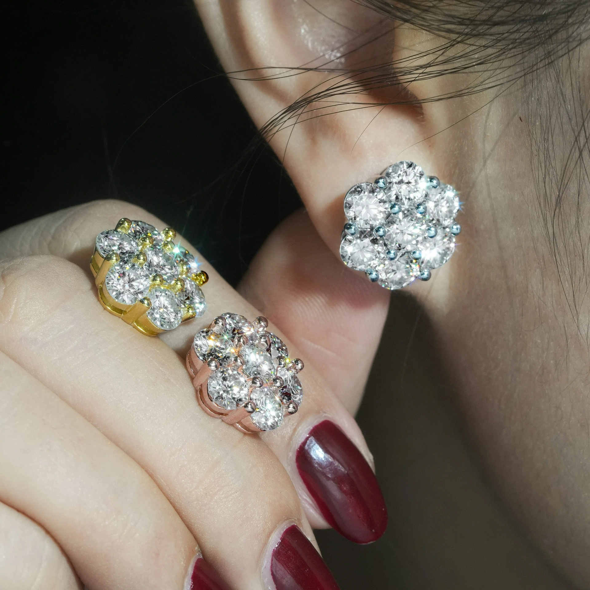 S925 Silver 5.0mm Moissanite Full Flower Stud Earrings, Hip Hop Minimalist Unique Statement Jewelry Gift