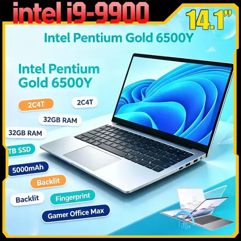 14.1" Gaming Laptop Intel Core I9-9900 32GB+2TB Windows 11 1920x1080 HD Backlit Keyboard Ultra Slim Notebook Computer Office PC