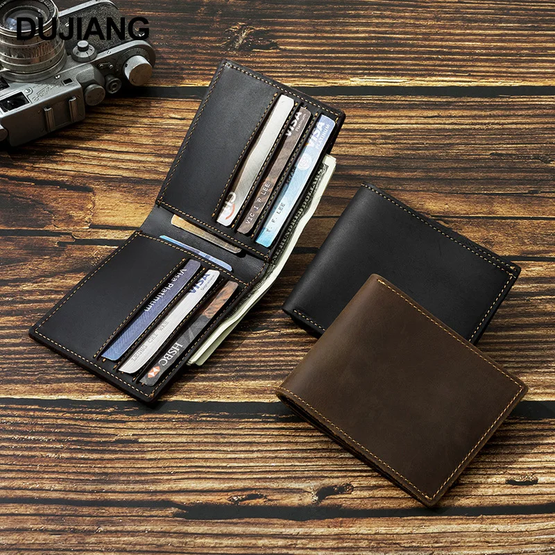 クレイジーホースレザー メンズショートウォレット、本革、多機能、軽量ビジネスウォレット