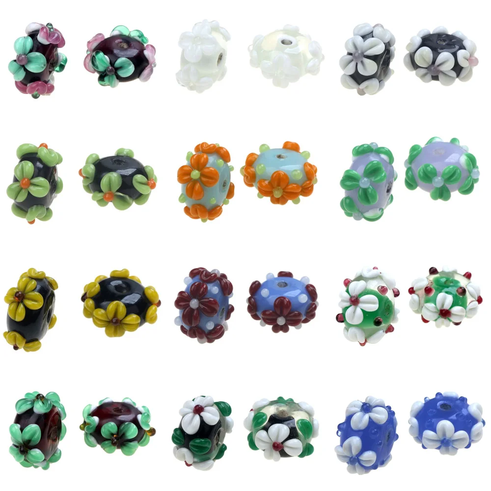 Hand-Painted Retro Engraving Flower Petals Lampwork Glass Beads For Crafts Charm Bracelets/Earring/Necklace DIY Jewelry Making