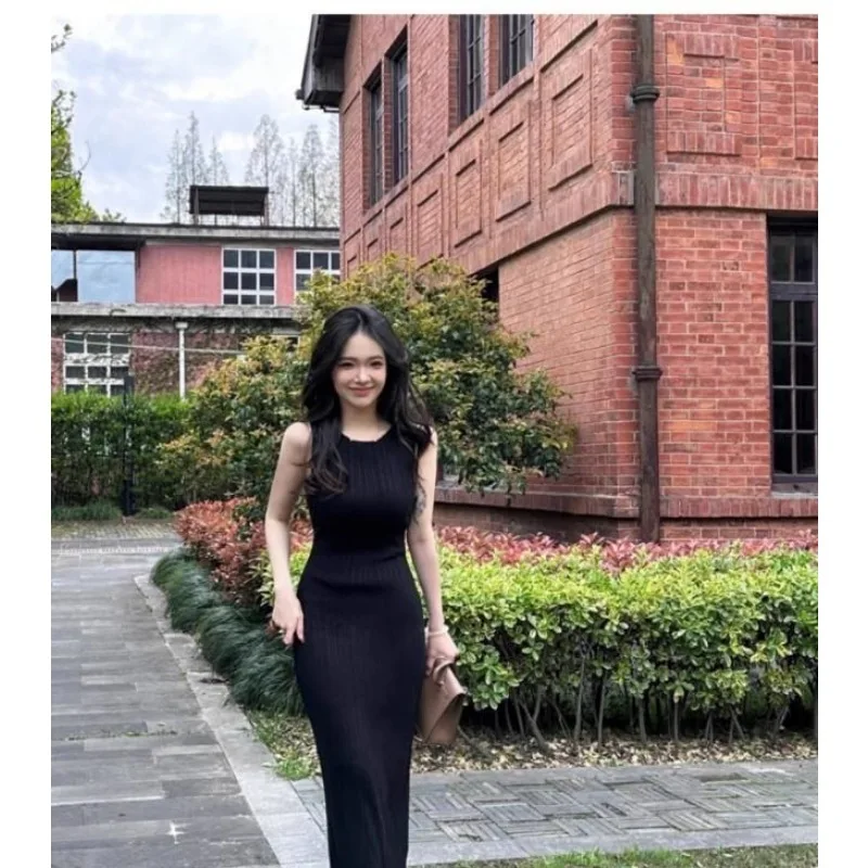Women's Sleeveless Bodycon Maxi Dress Textured Knit Slit Hem Pure Desire Style Dress