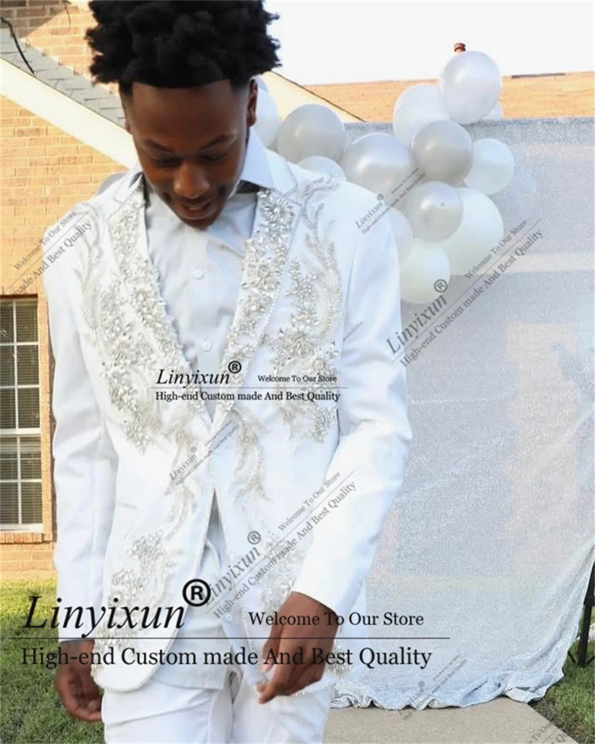 

Shiny RhineStone Men Suits Slim Fit Groom Wedding Tuxedo 2 Piece Set Fashion Male Prom Blazer Customized Ropa hombre