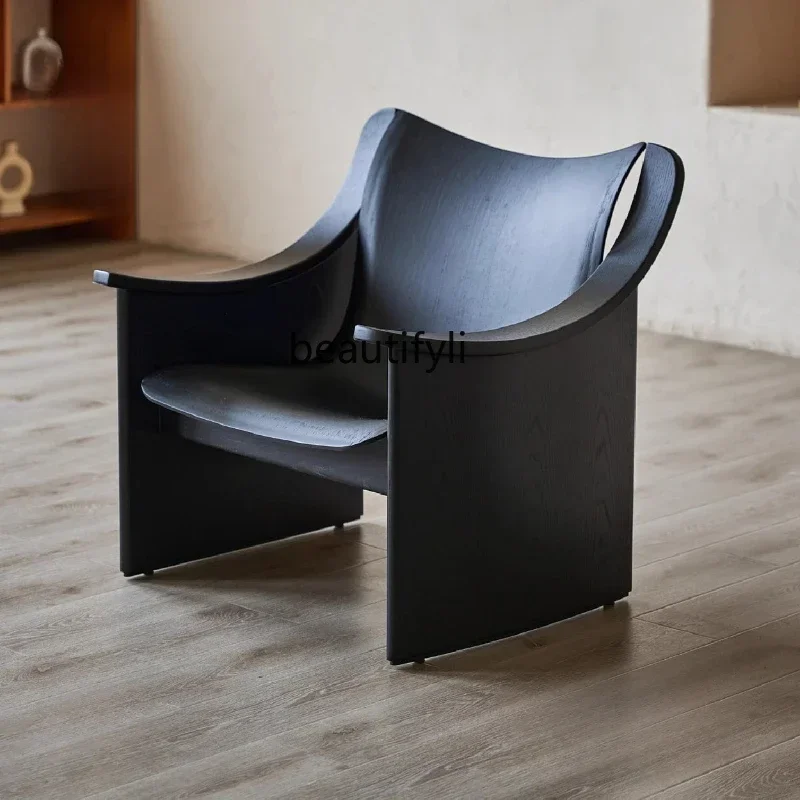 E153  Niche Living Room Solid Wood Chair 3D Curved Fabric Armrest Lounge Chair