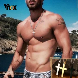 Vnox Classic Cross Necklace Men,Minimalist Stainless Steel Christianity Faith Pendant Jewelry,Prayer Gift for Him