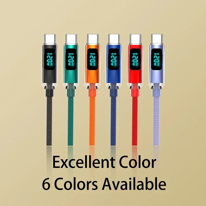 Xiaomi 120w 케이블 USB A 유형 C 초고속 충전 케이블 Huawei Oppo Oneplus Poco Redmi 데이터 케이블 2025 용 디지털 디스플레이