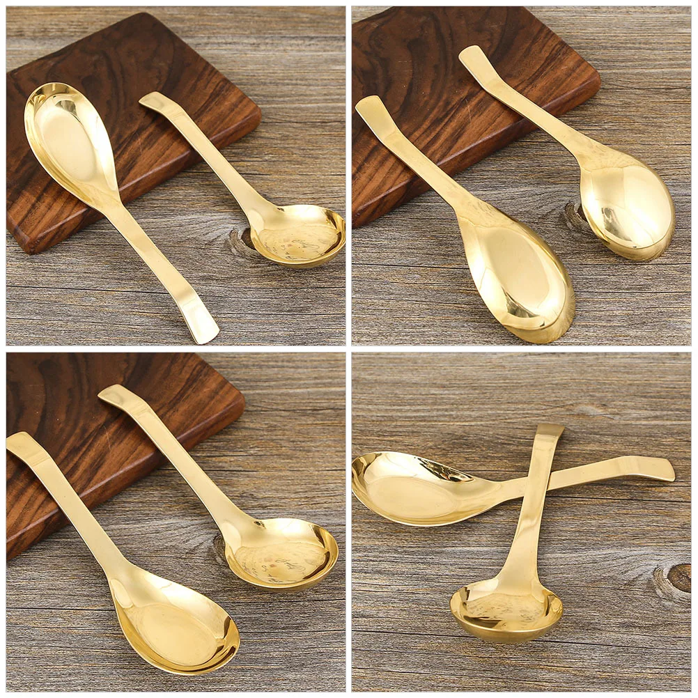 

Thickened Long Handle Brass Soup Spoon Heat Resistant One Piece Molded Ergonomic Non Slip Ladle For Cooking Serving Sauce