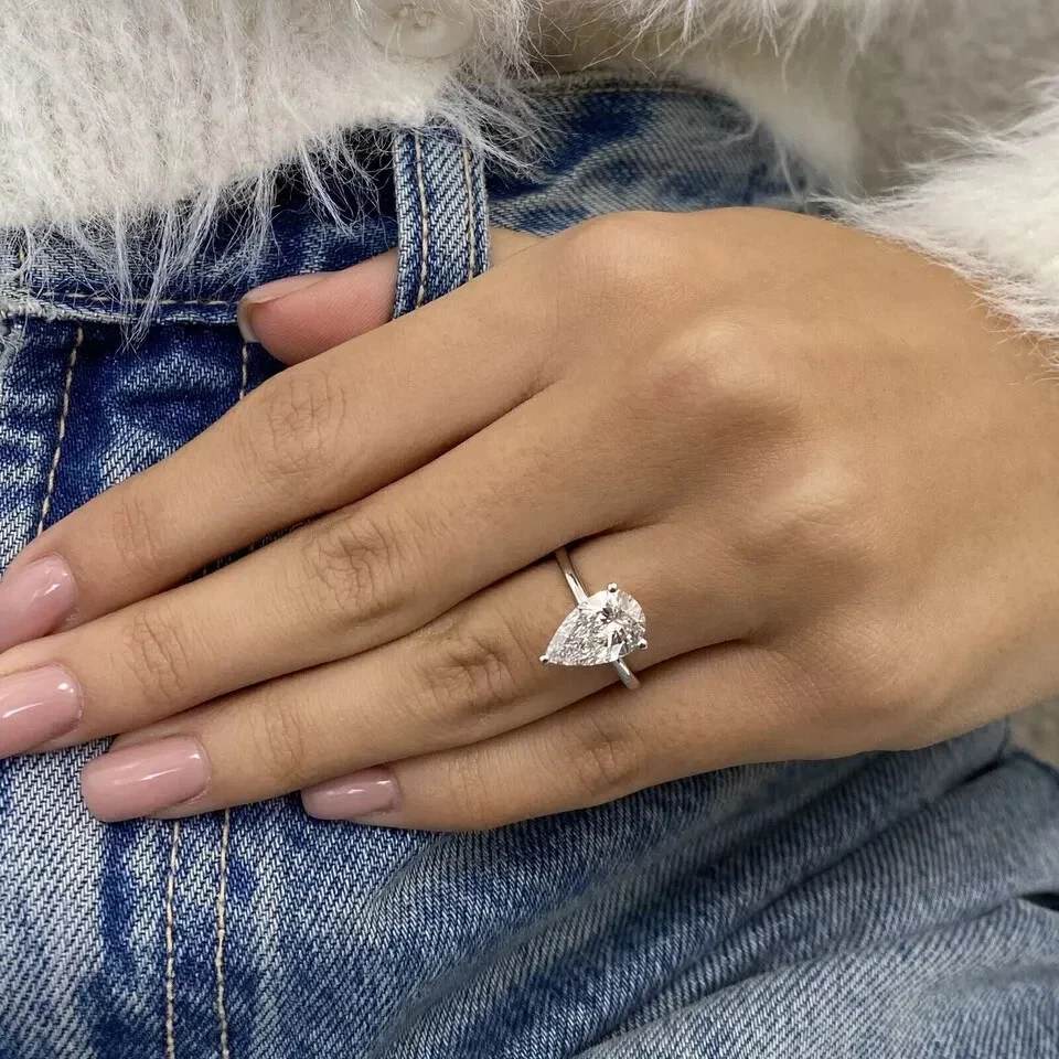 Solid Platinum 950 Solitaire Ring 3CT Pear Cut IGI Certified CVD DEF VS-VVS Lab Grown Diamond Luxury Ladies  Anniversary Gift