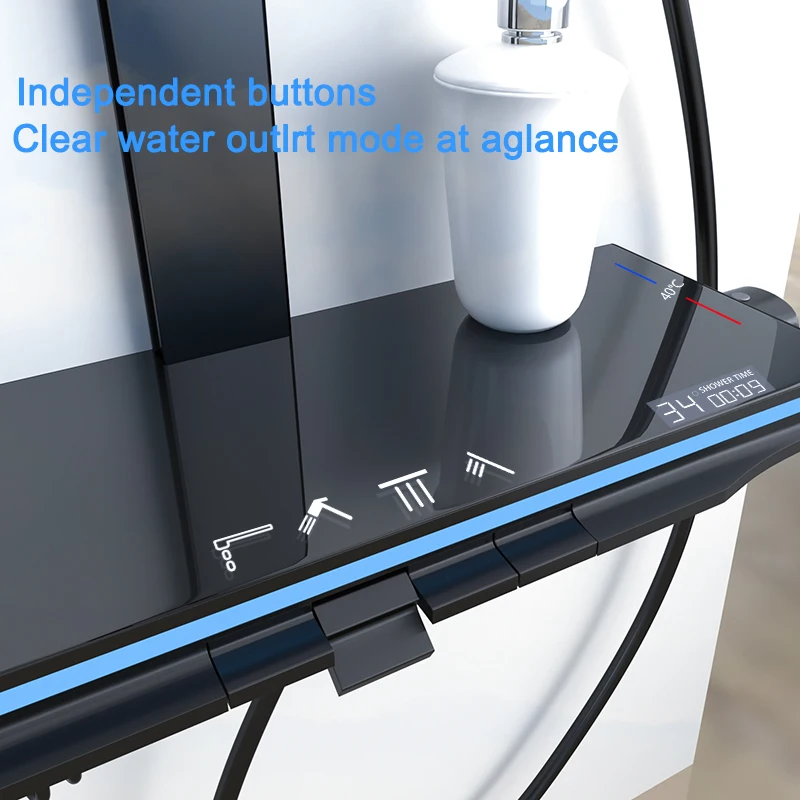 Imagem -02 - Conjunto de Chuveiro Termostático Inteligente Display Digital Chave de Piano Luz Ambiente Pistola de Água Fria e Quente Chuveiro Cinza Banhado