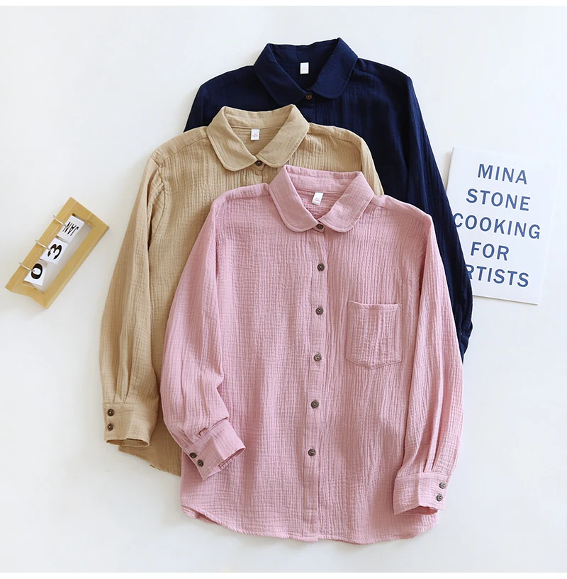 Chic 100% Cotton Shirts And Blouses Casual Button Up Long Sleeve Tops Spring Autumn Women'S Shirt All Match Chemise Femme