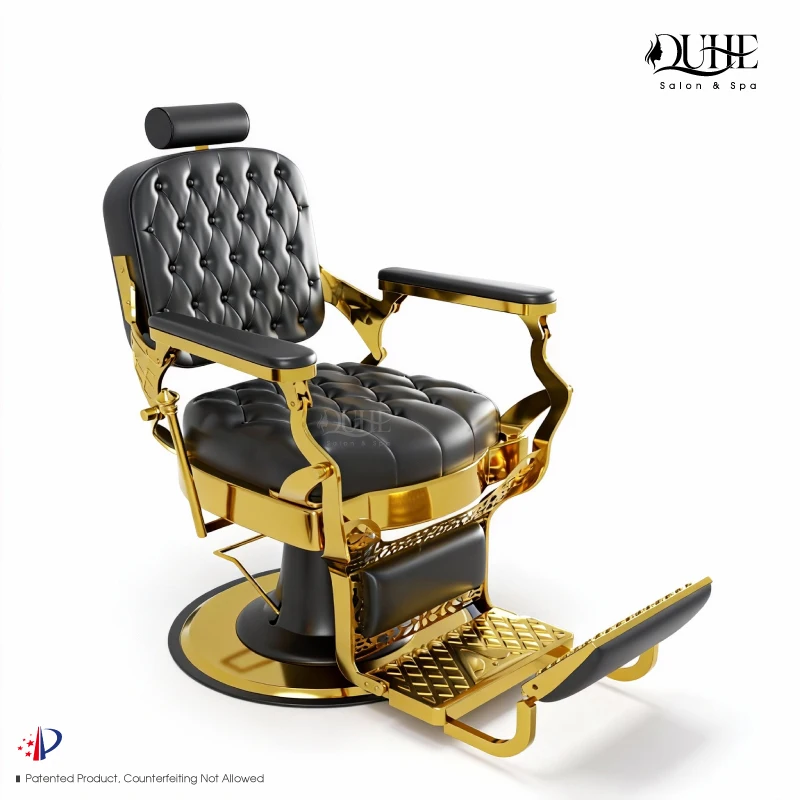 Modern Black Leather Gold Baes Rotatable Styling Chair High Quality Hair Salon Furniture Barber Chair for Sale