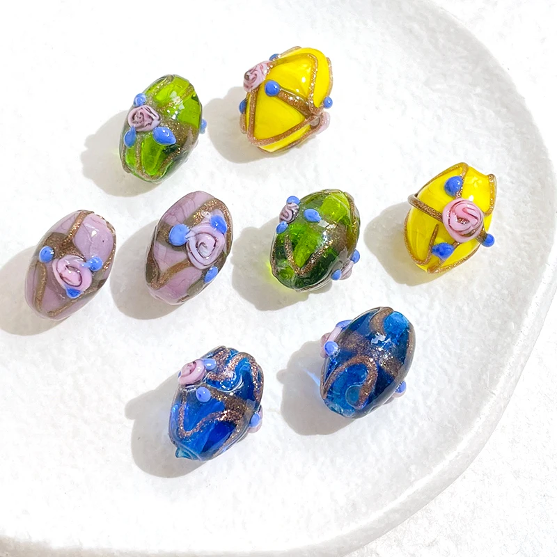 6 Pieces  Hand-painted Oval Glass Beads  DIY Makes Fashionable Jewelry, Necklaces, Bracelets, Beads, Accessories, Materials