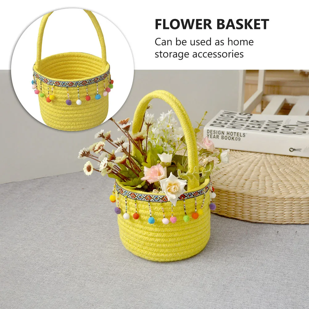 

Woven Rope Flower Basket Cotton Rope Storage Hamper For Dried Artificial Plants Wall Hanging Decor Home Room Decoration