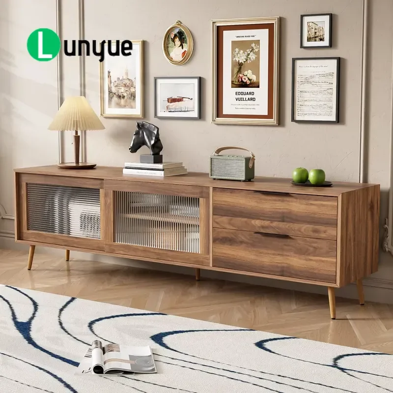 Modern TV Cabinet Console Table with Door and 2 Drawers Entertainment Center Media Storage Locker for Living Room Home