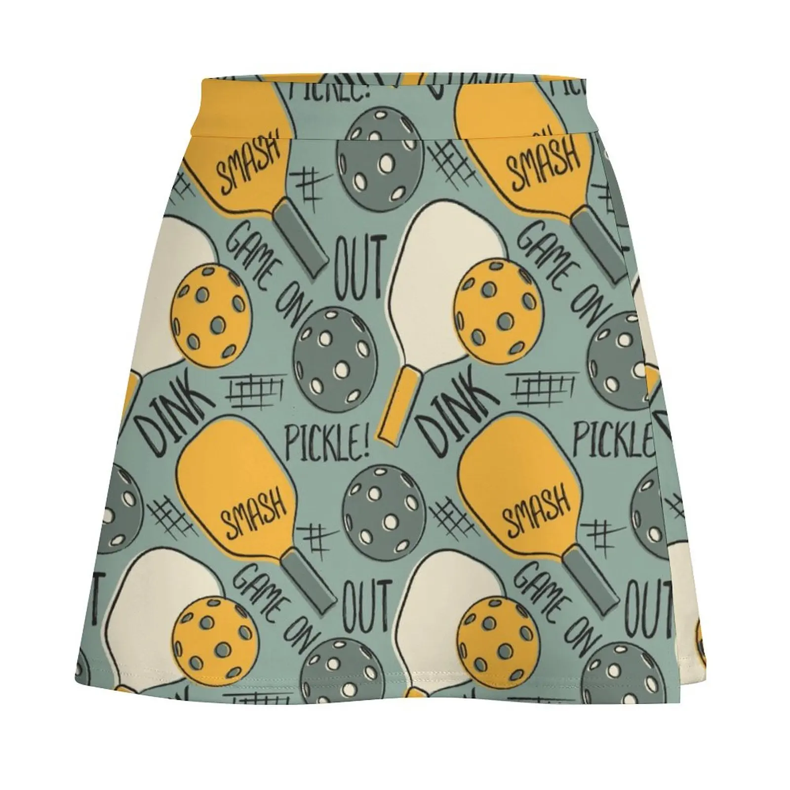 Pickleball Pattern Graphic Illustration Green and Gold Mini Skirt womans clothing Women skirt korean clothes ladies Mini Skirt