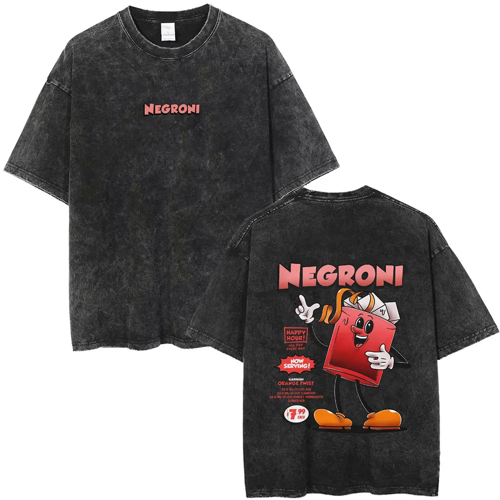

Negroni Cocktail Funny Meme Washed Vintage T-shirt Men Women Casual Cartoon Humor T Shirts Unisex Fashion Oversized Streetwear