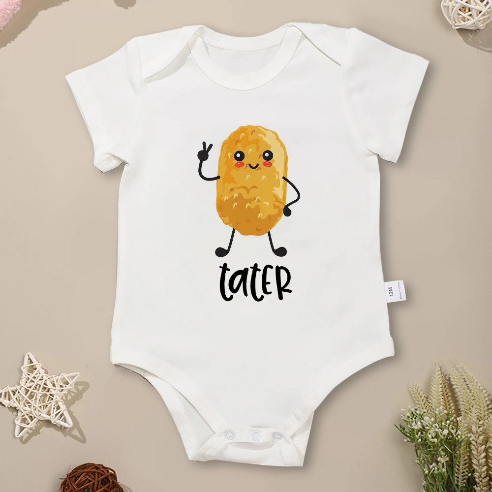 Tater Tot Funny Cute Twin Baby Onesies Cartoon Fashion 100% Cotton Newborn Boy and Girl Clothes American Style Trend Bodysuit