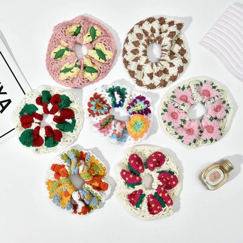 

Bohemian simple versatile wool hand-knitted hair band bow large intestine ring ponytail headrope