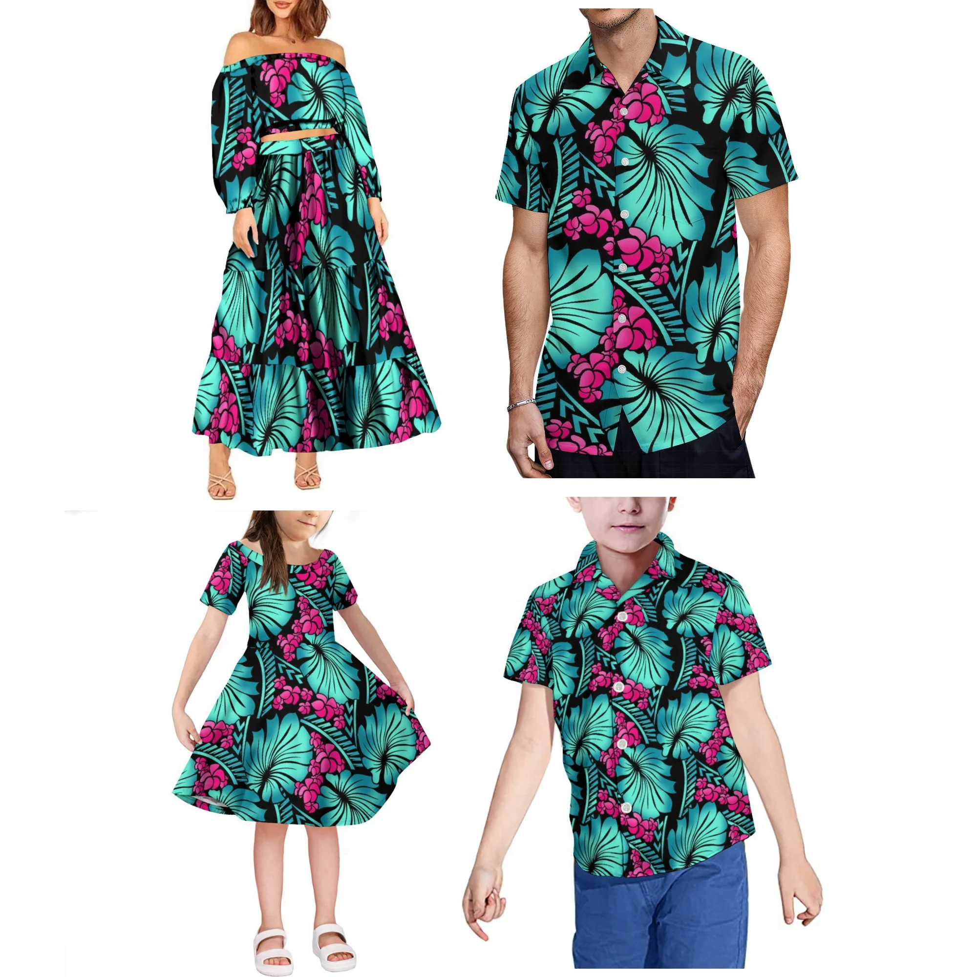 Mulheres Personalizado Fora do Ombro Top Colheita e Elegante Saias Longas Camadas, Roupas Polinésia, Transporte da gota, 2 Pcs Set