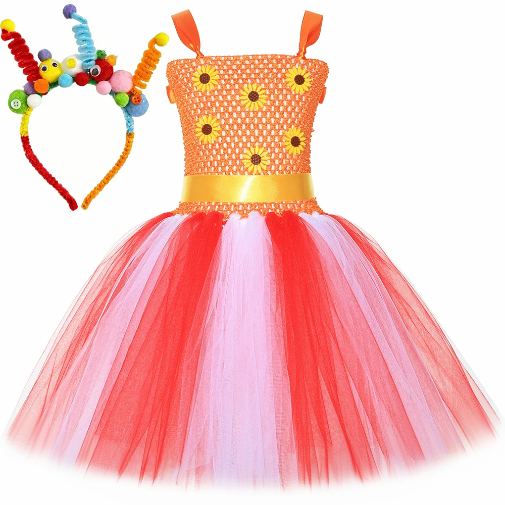 Garden Upsy Daisy Doll Costume for Girls Fancy Tulle Tutu Dress Toddler Kids Halloween Carnival Party Performance Princess Dress