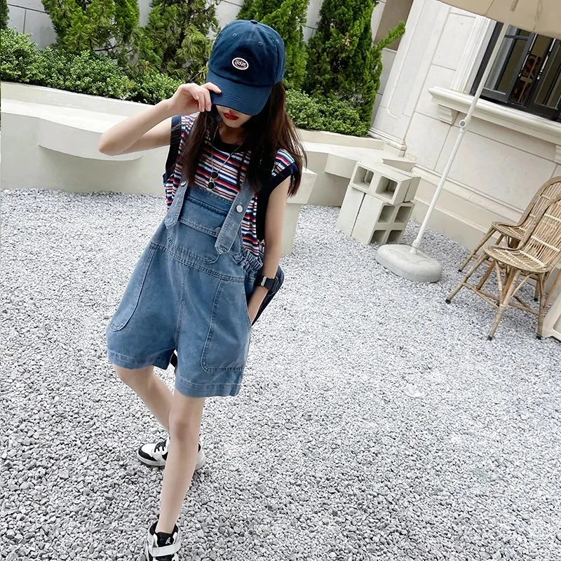 Fashion Casual Style Girls Shorts Summer Soft Denim Overalls Shorts New Korean Medium Large Children\'s Denim All-match Shorts