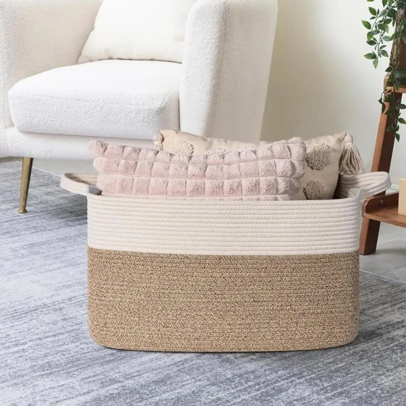 Bawełniany koszyk liny do organizowania półek dekoracyjne tkane pudełko organizatorów