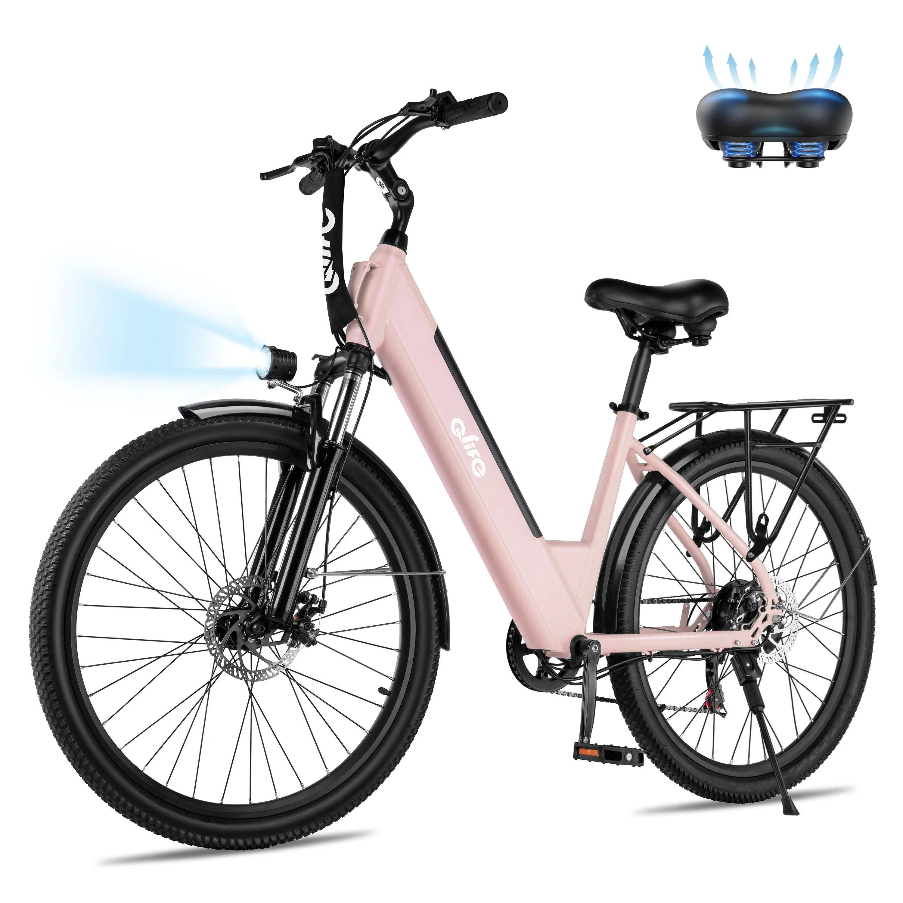 Qlife Cityone  St Electric Bike for Woman, Peak 1200W Motor 48V Battery, 25MPH 55 Miles, 26“ Step-Thru Electric Bicycle, 7-Speed Commute E-Bike image 4