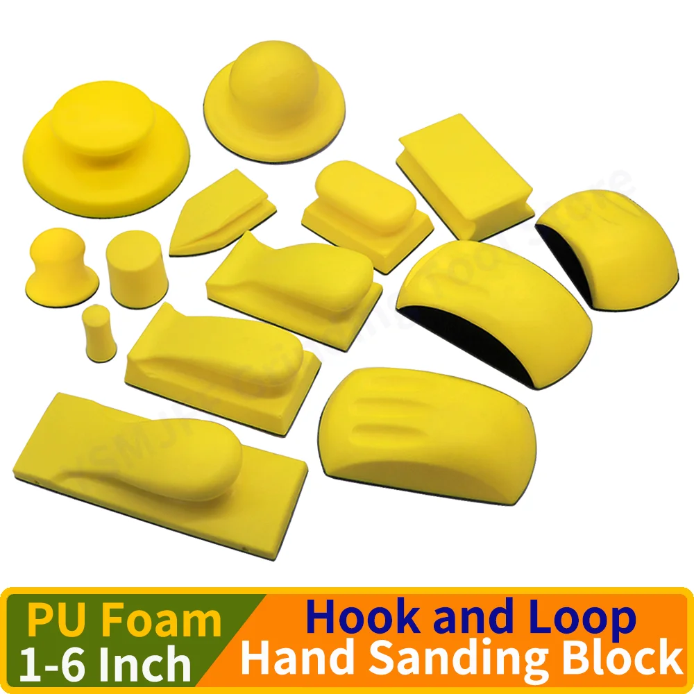 Hook and Loop Hand Sanding Block PU Foam Sanding Pads Hand Grinding Block for Furniture Restoration Home Arts Car Wood and Metal