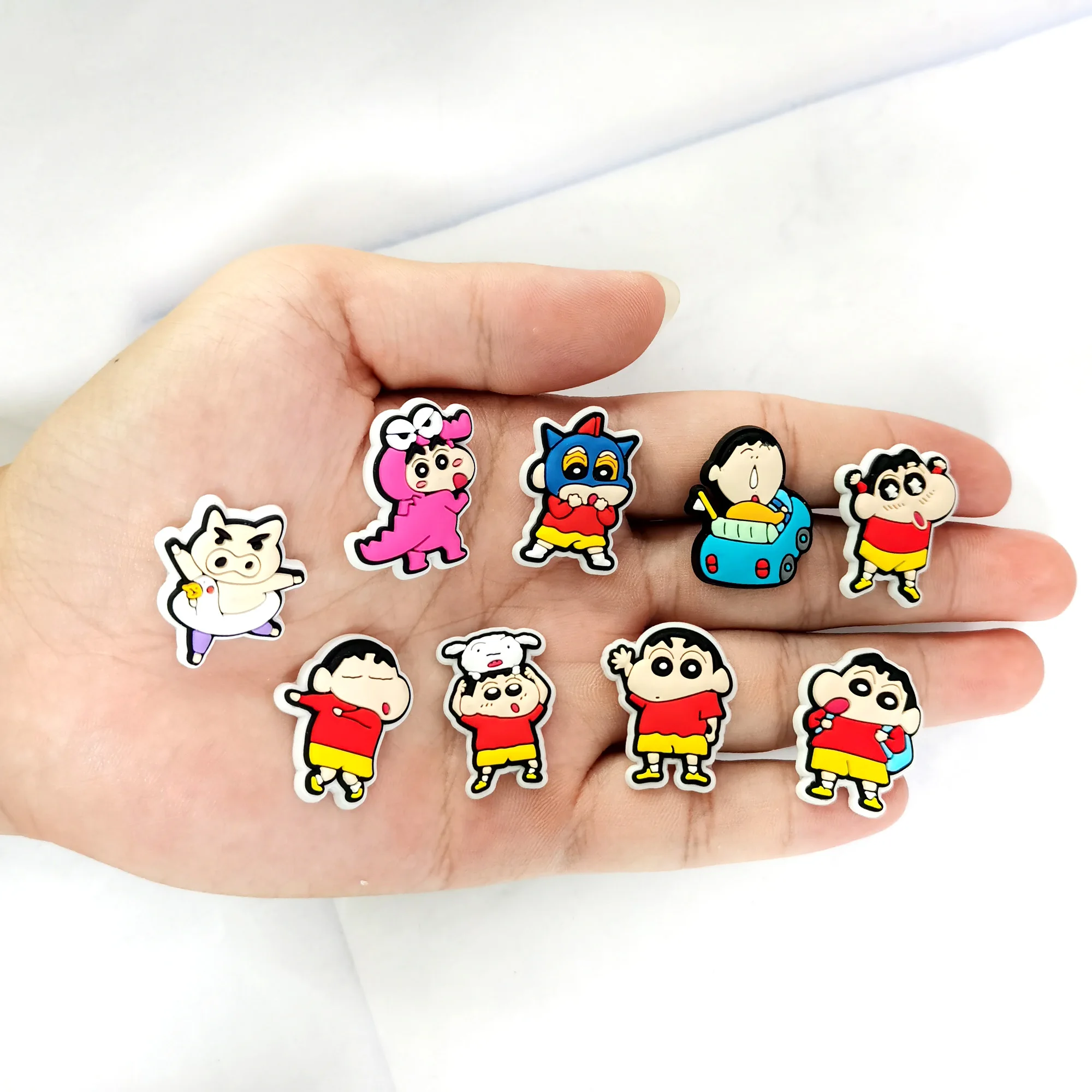 MINISO 20pcs Cartoon Crayon Shoe Charms for Japan Anime Shin-chan DIY Shoe Decorations Accessories Sandal Decorate Kids Gift