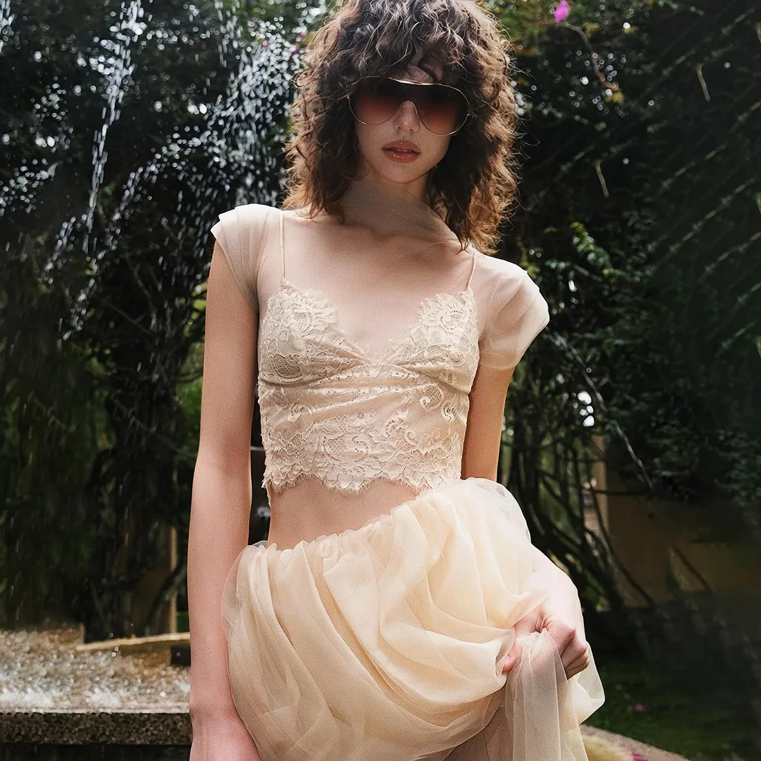 

2026 Spring and Summer New Sleeveless Slim Fit Solid Color Top High Waist Design Irregular Skirt