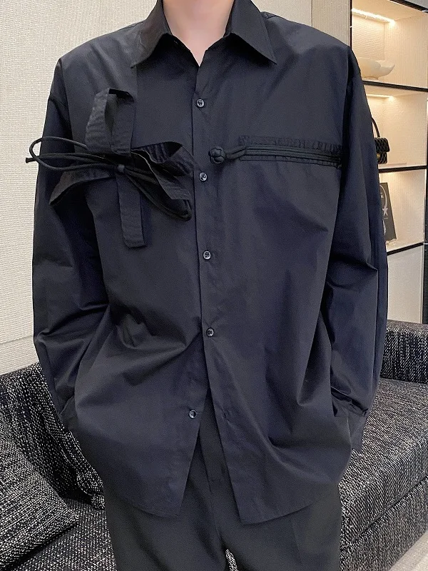 

Ele Bla Long Sve Мужская irt с галстуком-бабочкой Свободная посадка Молодежная универсальная летняя коллекция Ocn