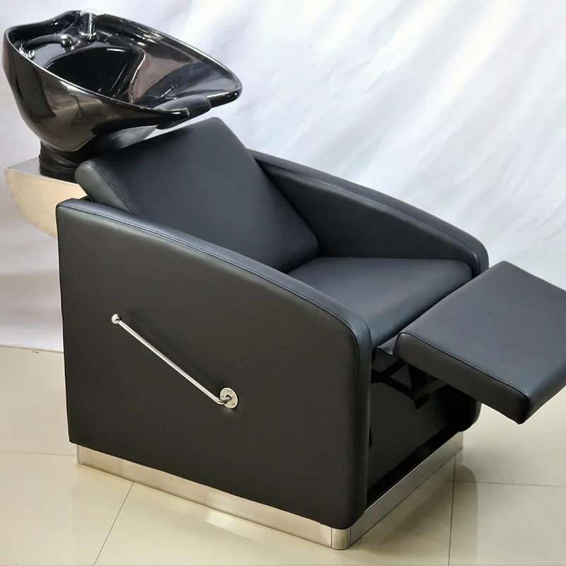 Hairdresser shampoo bed, hair salon special ceramic basin semi-reclining seated barbershop flush bed factory direct sales