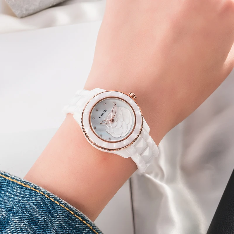 MIGE Watches for Women Ceramic Fashion Rose Gold Quartz Watch Waterproof  Ladies Female Watch Gift Wristwatch
