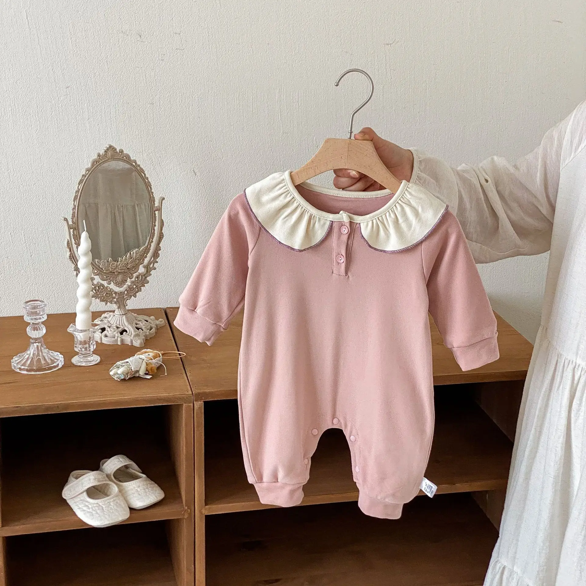 2025 Spring and Autumn baby clothes, 6-24 Months baby one-piece dress, front-opening button baby girl clothes, mesh dress