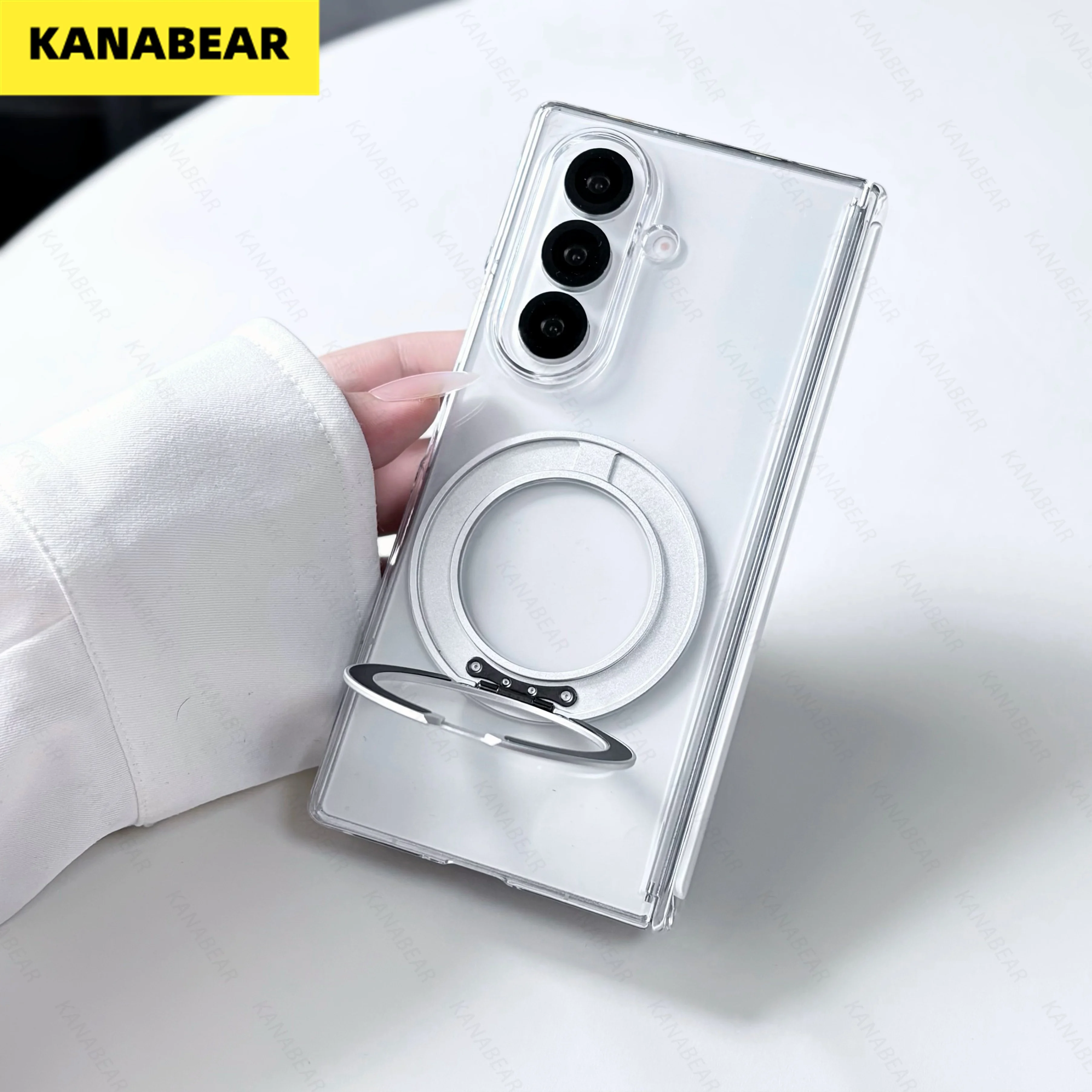 

For Samsung Z Fold7 Phone Case: Middle Axis Magnetic Style with Dual Middle Axis Transparent Rotatable Stand