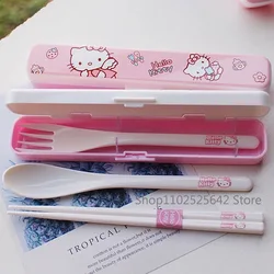 Y2K HelloKittys con portaposate stoviglie portatili bacchette carine cucchiai forchette Set forniture da Picnic regalo di compleanno della ragazza