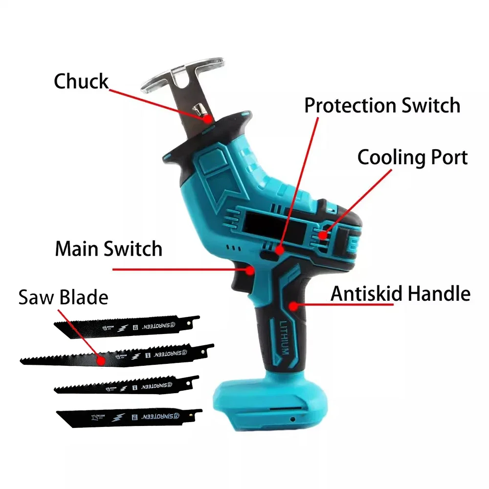 Multifunctional Cordless Electric Reciprocating Saw For Makita Adjustable Speed Chainsaw Wood Metals Pipe Cutting Reciprocating