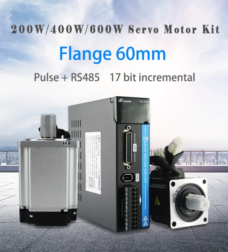 60 Flange Servo Motor A5 AC motor 220v 200W 400W 600W Servomotor with Driver 3M Cable set for CNC Machine