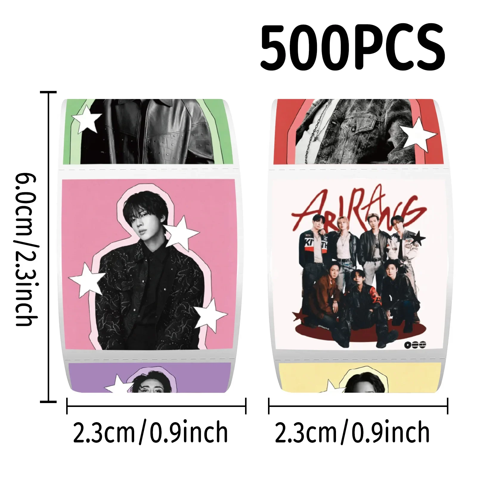 500PCS/Roll BTS K-pop Idol Sticker Roll Waterproof Self-Adhesive Stickers for DIY Scrapbook Luggage Envelope Sealing Fans Gift
