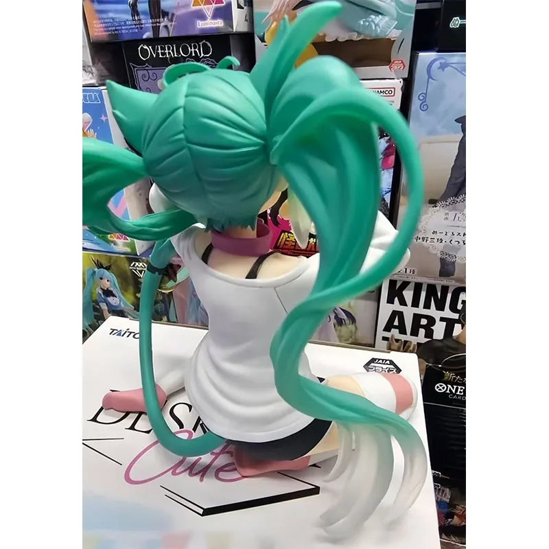 12cm 하츠네 미쿠 피규어 고양이 귀와 반소매 잠옷, 애니메이션 미소녀 데스크탑 장식 선물, PVC 액션 모델