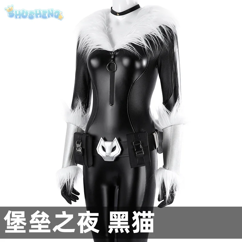 Black Cat Felicia Hardy Cosplay Fortnit e Costume Leather jumpsuit mask waist bag accessories set Halloween party sexy uniform