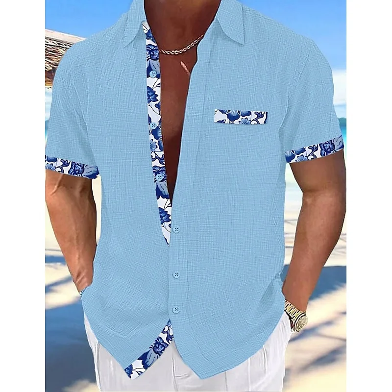 Men's Shirt Linen Shirt Summer Shirt Beachwear Button Shirt Solid Color Vacation Black White Pink Navy Short Sleeve Lapel XS-5XL