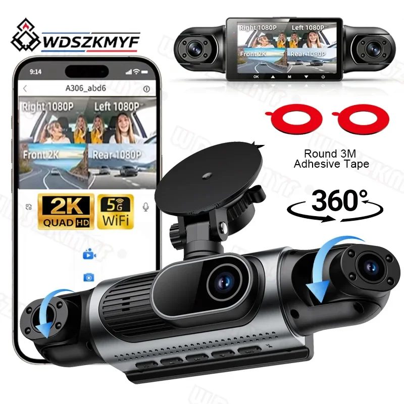 2K Car Dash Cam 4 Channel Black Box Driving Camera Front Left Right Rear Night Vision Loop Recording Add Hardwire Kit For Toyota
