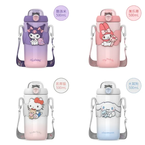 

500Ml Hello Kitty Insulated Drinking Straw Cup Sanrio Cinnamoroll 316 Stainless Steel Cup Child Portable Water Bottle Kids Gift