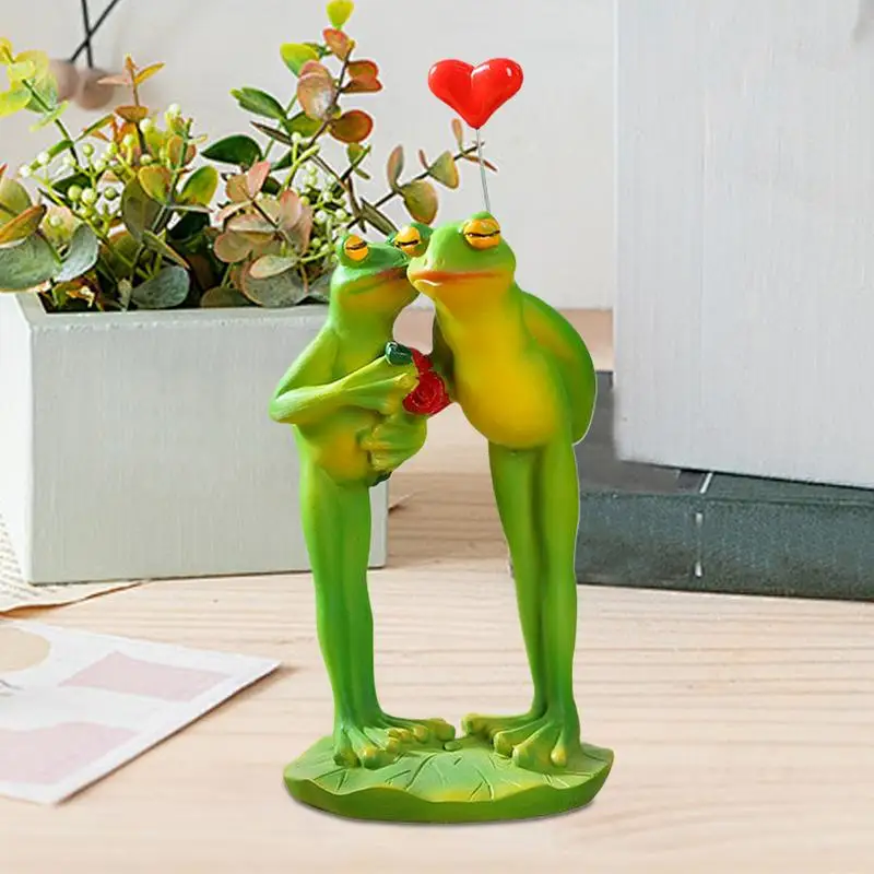 Estatuilla de pareja de ranas, adorno de estatua de escritorio, figuritas decorativas de animales abstractos, estatuas de mesa para mesa de casa, estatua pequeña